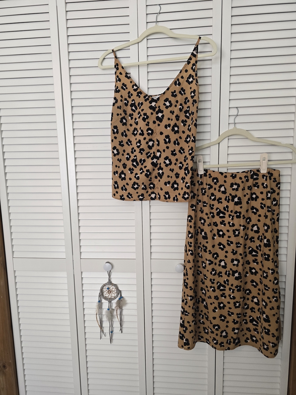Thakoon Tan and Black Leopard Midi Skirt Set